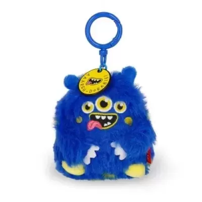 Porta-chaves peluche monstro azul três olhos língua fora