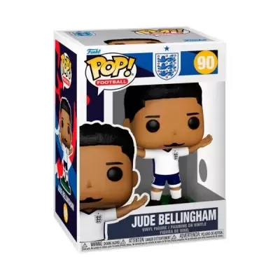 Figura Funko Pop Jude Bellingham em caixa com uniforme branco e azul