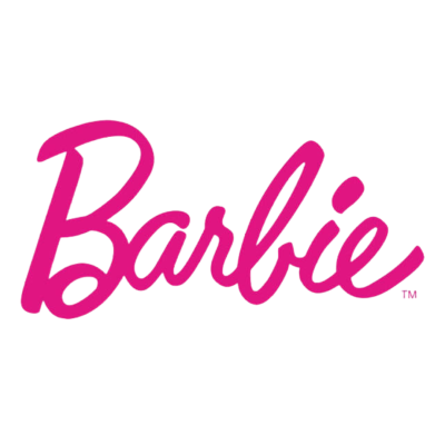Logótipo Barbie em letras cor-de-rosa sobre fundo branco