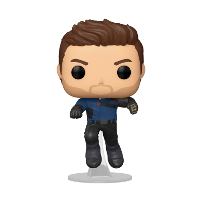 Figura colecionável Funko Pop masculina com roupa azul e preta em base transparente