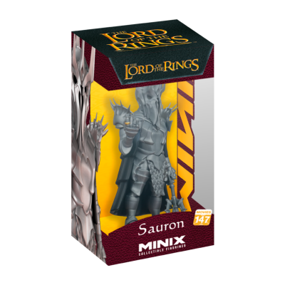 Embalagem com figura colecionável do Sauron de Senhor dos Anéis