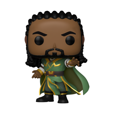 Figura colecionável Funko Pop com traje verde e dourado e cabelo encaracolado