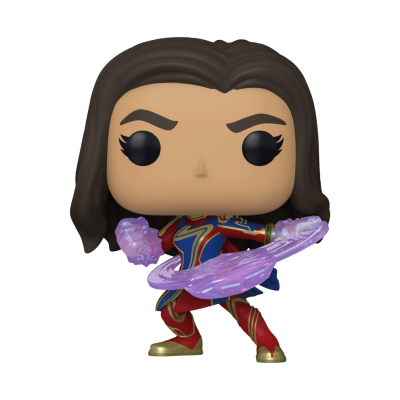 Figura Funko Pop de super-heroína com efeitos roxos translúcidos