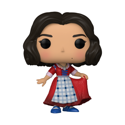 Figura Funko Pop vinil com vestido vermelho e avental azul e branco