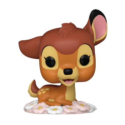 Figura colecionável da personagem Bambi sentada sobre flores