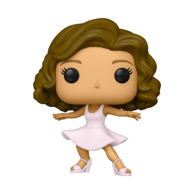 Figura Funko Pop de personagem com vestido branco e sandálias brancas em fundo branco