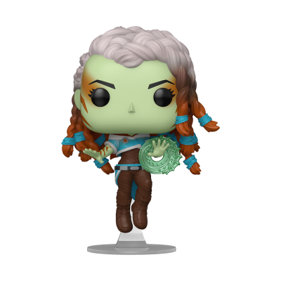 Figura Funko Pop de personagem com pele verde e cabelo cinza e laranja