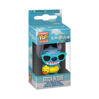 Chaveiro de figura Stitch em embalagem azul com texto