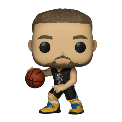 Boneco Funko Pop jogador de basquetebol com camisola preta e ténis amarelos