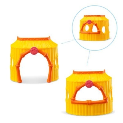 Casota de plástico amarela com detalhes laranja para pequenos animais