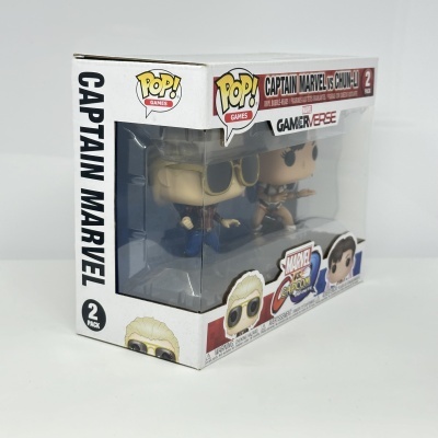 Pack Pop! Games Captain Marvel vs Chun-Li com 2 figuras de vinil na caixa branca