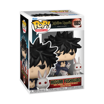Figura Funko Pop! de Megumi Fushiguro da série Jujutsu Kaisen com coelhos brancos na caixa