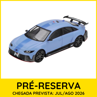 Miniatura de carro desportivo Hyundai azul com detalhes em preto e logotipo N