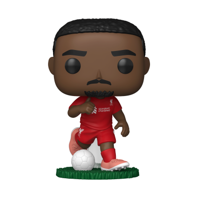 Figura Funko Pop jogador de futebol com camisola vermelha e bola