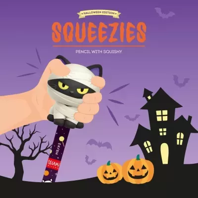 Lápis de Halloween com topo de gato múmia e texto LEGAMI MILANO