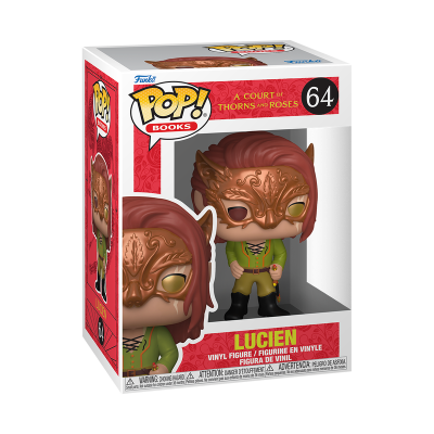 Figura Funko Pop de personagem com máscara e roupa verde dentro da caixa.