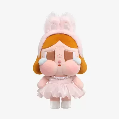 Boneca de pelúcia cor-de-rosa com tiara de coelho
