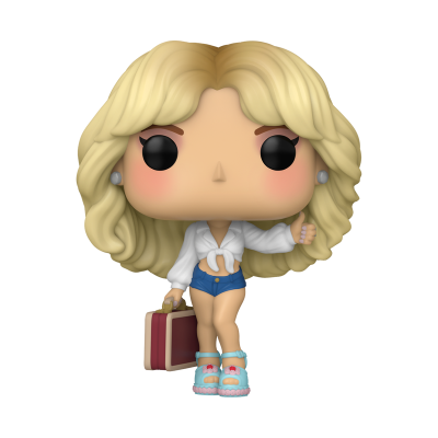 Figura Funko Pop de mulher loira com mala de viagem e roupa de verão
