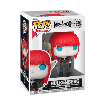 Funko Pop Hulkenberg da Metaphor Re Fantazio em caixa com itens descritos