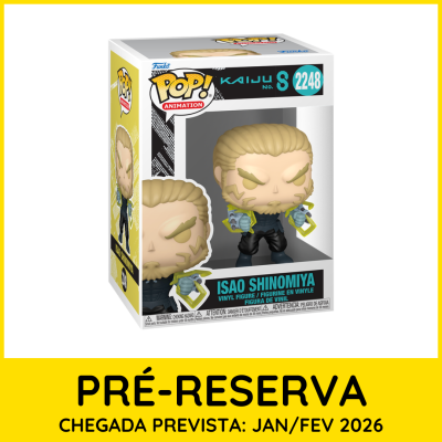 Figura Funko Pop Animation Isao Shinomiya na embalagem com aviso de pré-reserva