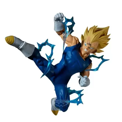 Figura de personagem de anime a dar um chute com cabelo loiro e roupa azul.