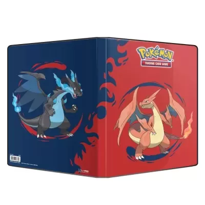 Capa para cartas Pokémon com imagens de Charizard e Mega Charizard X em dois lados