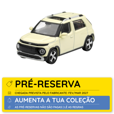 Miniatura de carro Hyundai creme com detalhes pretos e jantes cromadas
