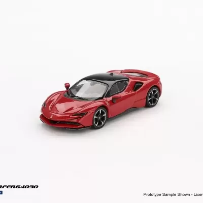 Miniatura de carro desportivo vermelho com tejadilho preto em fundo branco