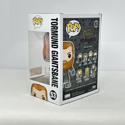 Caixa branca de Funko Pop! com figura de Tormund Giantsbane da série Game of Thrones número 53