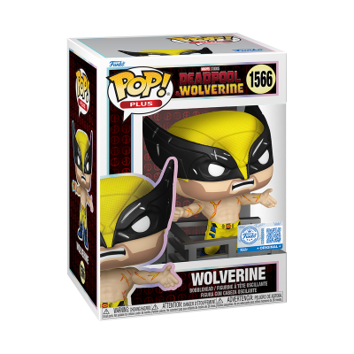 Funko Pop Plus Wolverine com máscara preta e amarela em embalagem