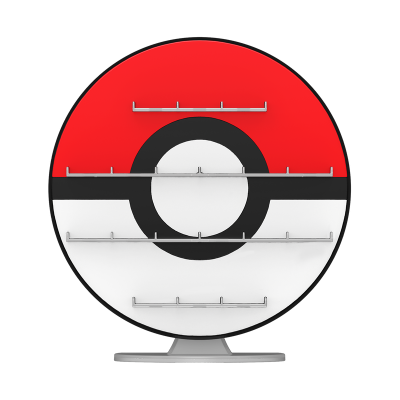 Expositor redondo com design de Pokébola e prateleiras metálicas