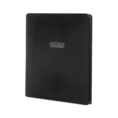 Pasta de apresentação preta com fecho e texto EURORETRO