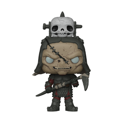 Figura Funko Pop de personagem com capacete com caveira e armadura segurando arma