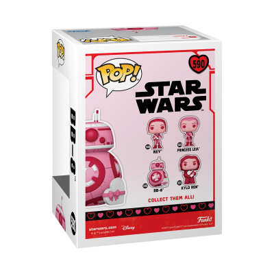 Caixa Funko Pop! Star Wars BB-8 rosa e branco com figuras Valentine