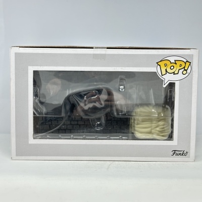 Caixa de Funko POP cinzenta com figura visível através de janela plástica