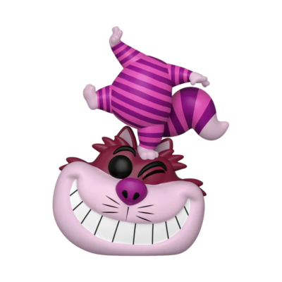 Figura de vinil do Gato de Cheshire com riscas roxas e rosa e sorriso largo