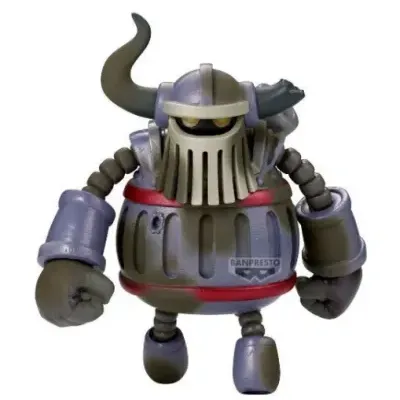 Figura de ação de robô cinzento com texto BANPRESTO