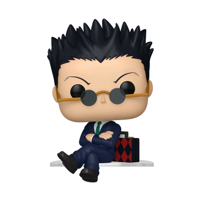 Figura Funko Pop de personagem com cabelo preto e óculos redondos sentado com mochila