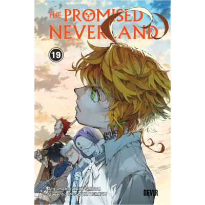 Capa do Volume 19 do manga The Promised Neverland com personagens e texto