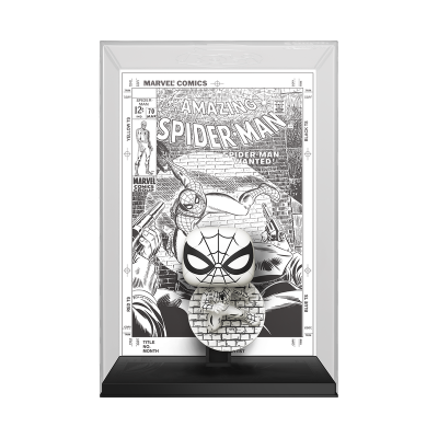 Figura colecionável Homem-Aranha máscara branca em caixa com revista à fundo