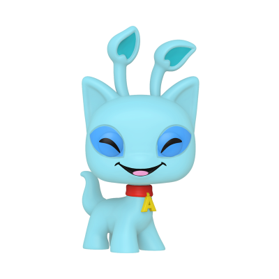 Figura personagem azul claro com coleira vermelha letra A
