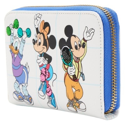Carteira azul e branca com personagens Disney Margarida, Minnie e Mickey Mouse desportivos