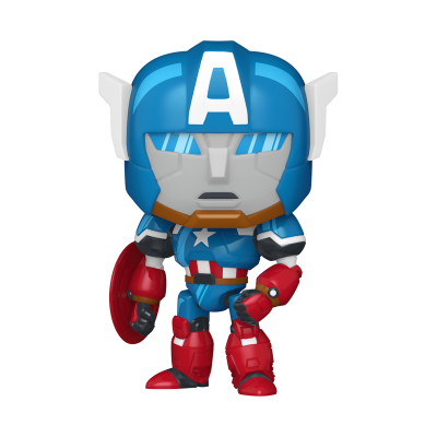 Funko Pop Capitão América com escudo vermelho e capacete azul com letra A