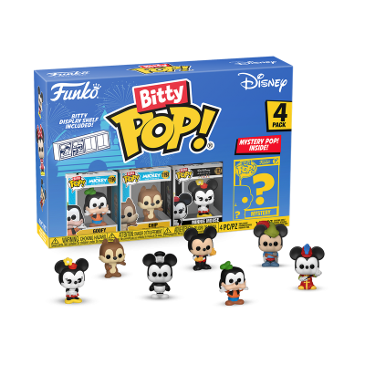 Conjunto Funko Bitty Pop! Disney com 4 figuras colecionáveis e duas figuras misteriosas.