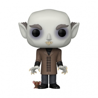 Funko Pop de vampiro cinzento com casaco castanho e rato pequeno