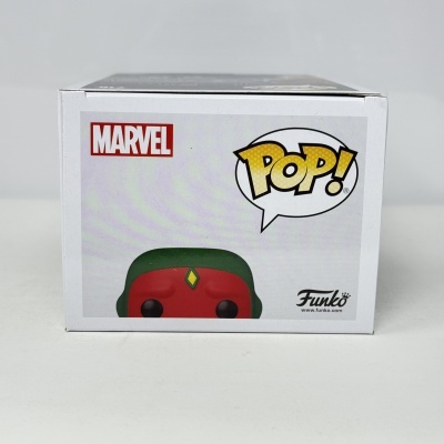 Caixa Funko Pop Marvel com rosto do personagem Visão