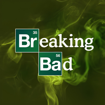 Título Breaking Bad com símbolos químicos em fundo verde esfumaçado