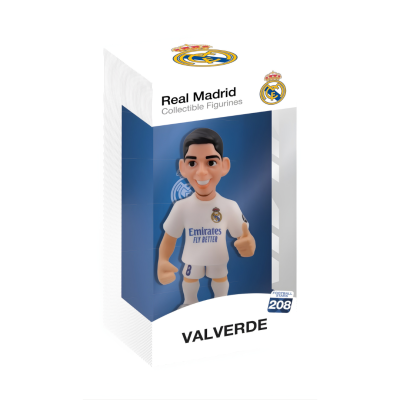 Figura colecionável Valverde Real Madrid com uniforme branco em caixa