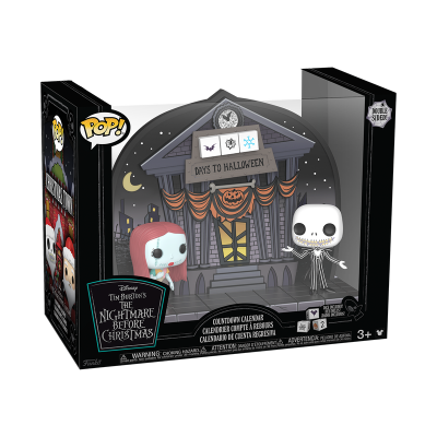 Calendário de contagem decrescente The Nightmare Before Christmas com figuras em caixa de apresentação
