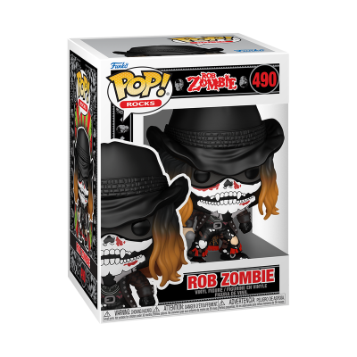 Figura de vinil Rob Zombie Funko Pop Rocks com chapéu preto e maquilhagem caveira